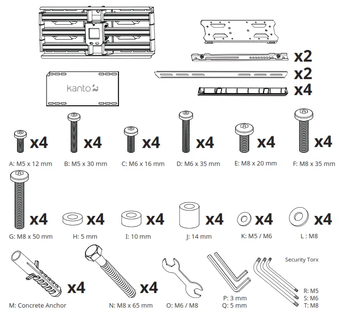 kanto PDX650SG Stainless Steel Outdoor Full Motion TV Mount - Parts
