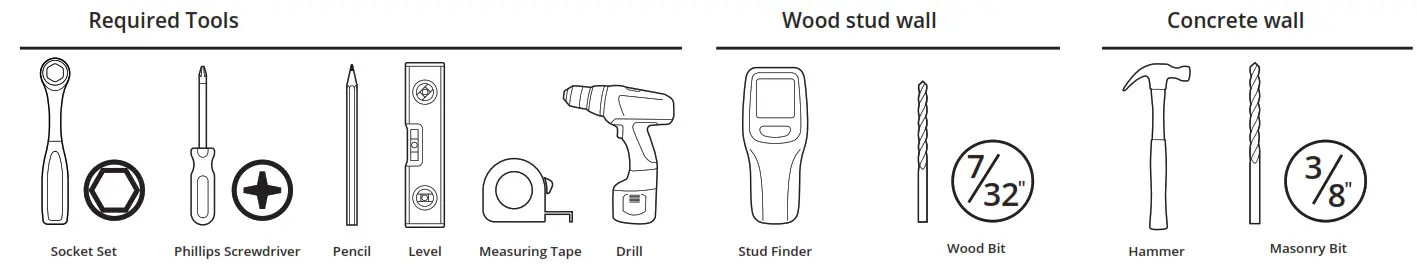 kanto PDX650SG Stainless Steel Outdoor Full Motion TV Mount - Tools