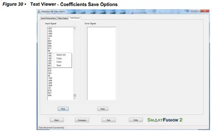 Microsemi DG0441 SmartFusion2 SoC FPGA Adaptive FIR Filter Libero - Coefficients Save Options