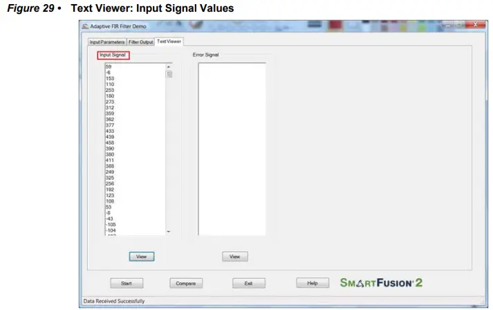 Microsemi DG0441 SmartFusion2 SoC FPGA Adaptive FIR Filter Libero - Input Signal Values