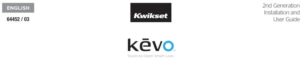 Kwikset kevo 2nd Generation Installation and User Guide