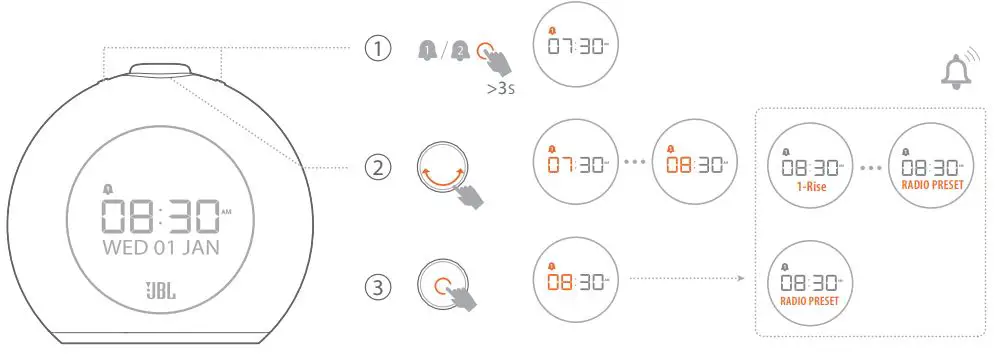 JBL HORIZON 2 DAB Bluetooth Clock Radio Speaker User Guide - ALARM SETTING