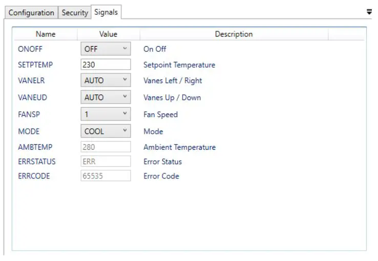 Intesis WiFi Series Air Conditioning - Signals
