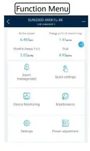 HUAWEI SUN2000 50KTL JPM0 Three Phase Power Conditioner - Function Menu