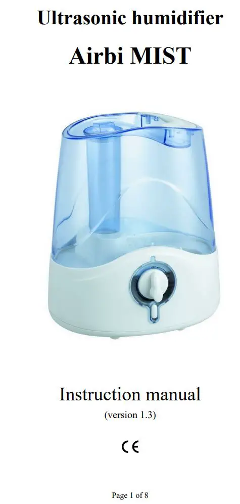 airbi Mist Ultrasonic Humidifier Instruction Manual
