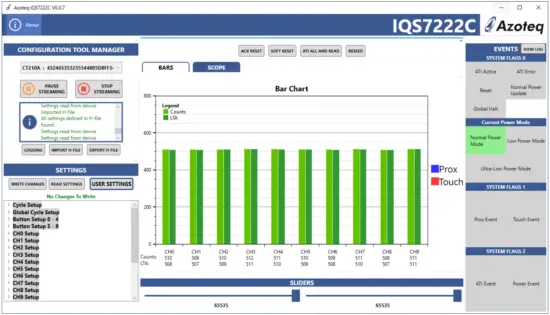 Azoteq IQS7222 EV02C Evaluation Kit Setting up for the IQS7222C Buttoned Wheel A