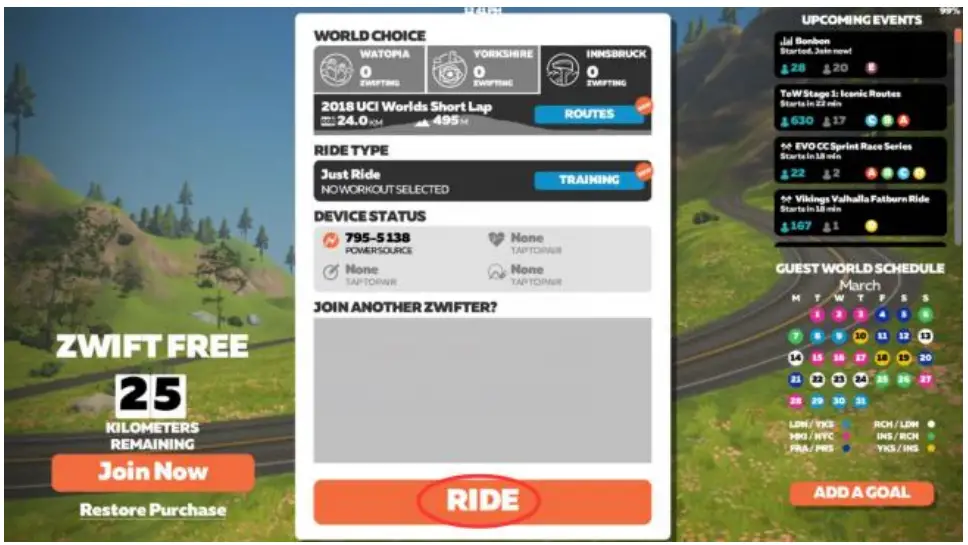 Training with Zwift app