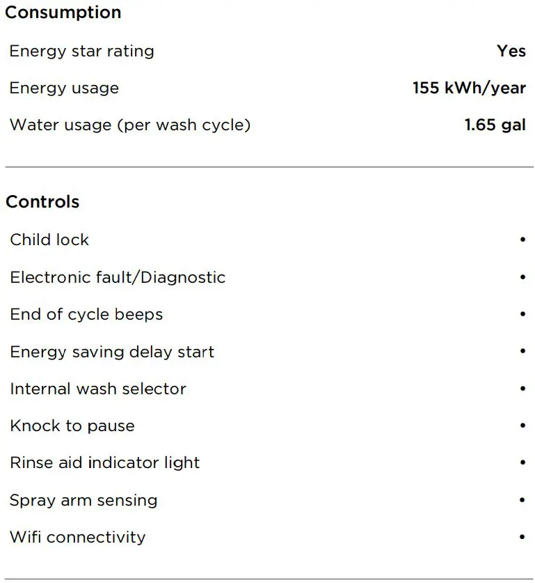 FISHER PAYKEL DD24STX6I1 Integrated Single DishDrawer™ Dishwasher, Tall, Sanitize User Guide - SPECIFICATIONS