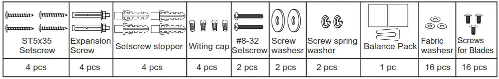 CARRO WGS 525DL 52 Inch Modern Wood Smart Ceiling Fan - screws bag