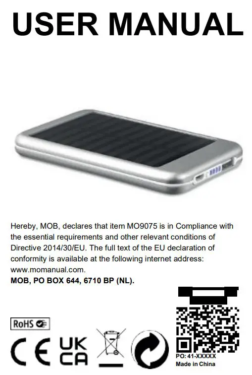 midocean MO9075 Power Bank with Solar Panel User Manual