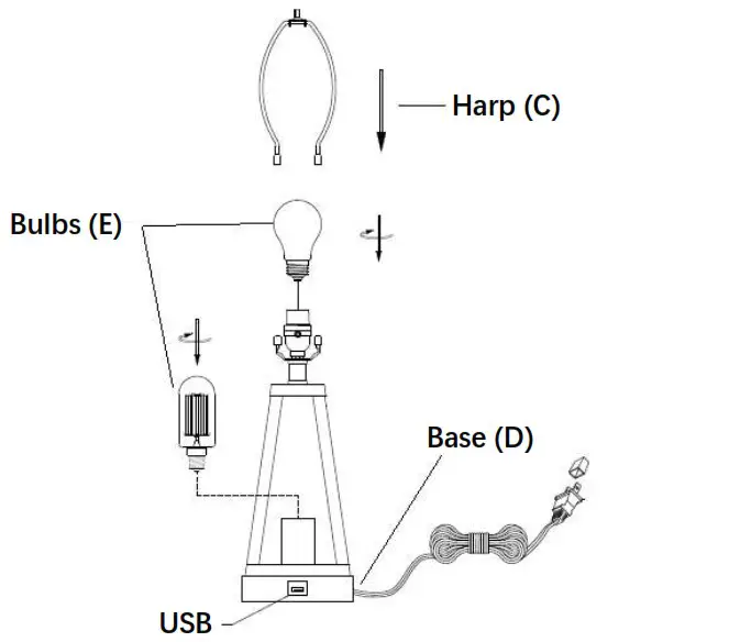 lowes CO Z PTL 1629 00 21 Inch Matte Black LED Table Lamp with Fabric Shade - ASSEMBLY 2