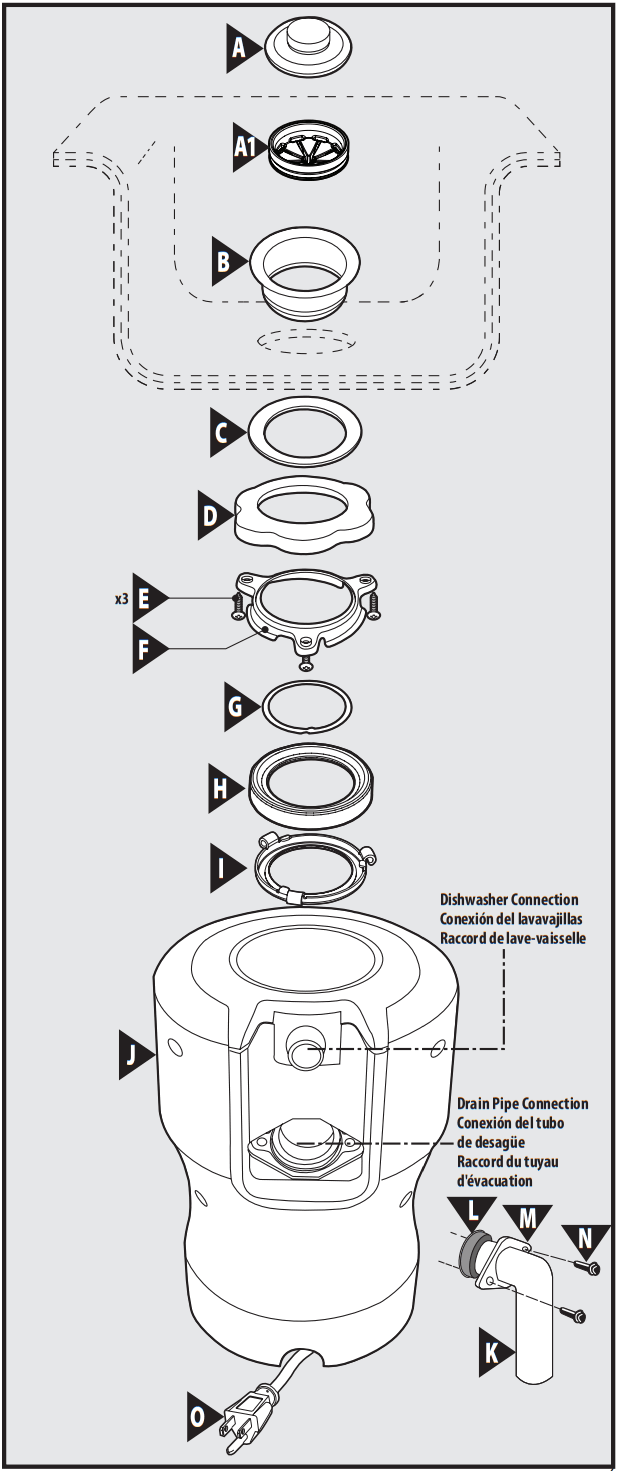 MOEN GXP50C Garbage Disposal with Power Cord - fig 1