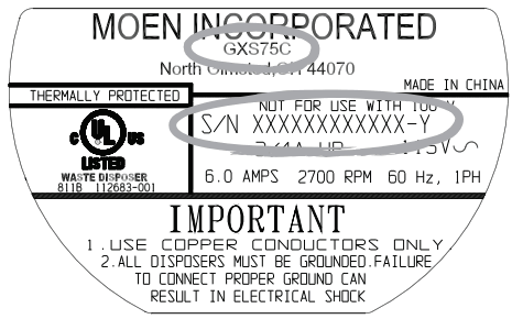 MOEN GXP50C Garbage Disposal with Power Cord - fig 26
