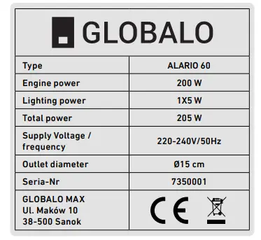 GLOBALO Alario 60 Built In Cooker Hood - ce