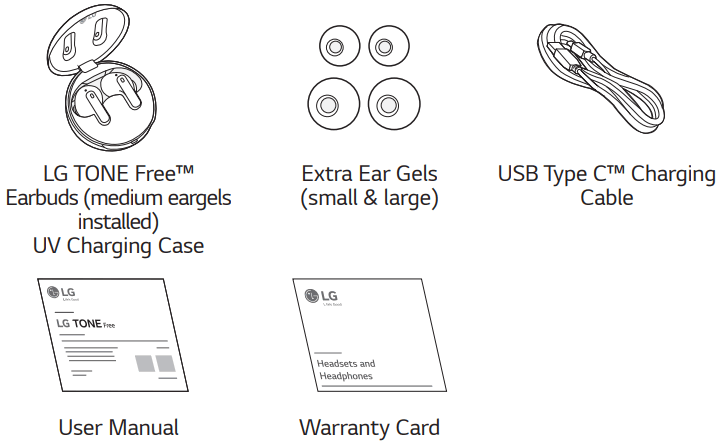 LG TONE FP8 Active Noise Cancelling Earbuds - Product Components