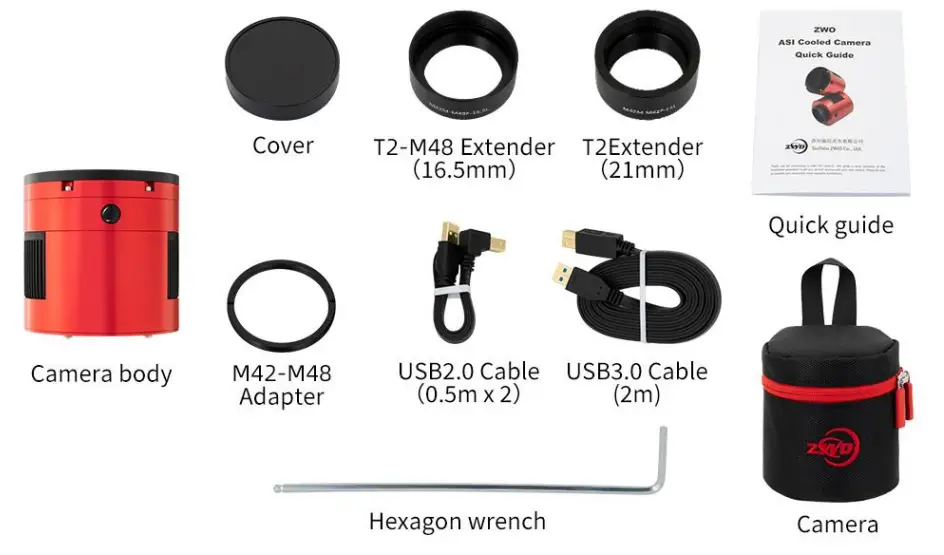 ZWO ASI071 Pro Colour CMOS Cooled Camera - What's in the box