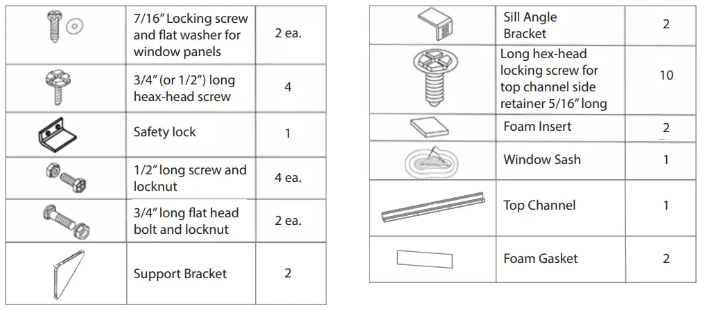 Koldfront WAC18001W Window Air Conditioner Owner's Manual - Parts Supplied