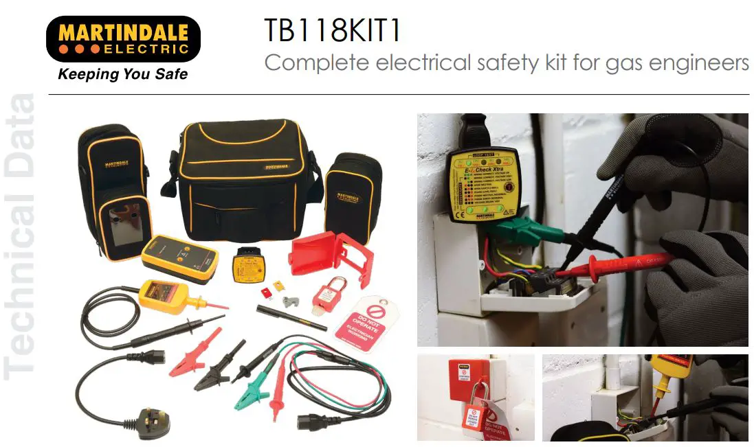 MARTINDALE ELECTRIC TB118KIT1 Complete Electrical Safety Kit for Gas Engineers User Manual