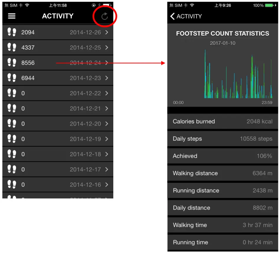 GlobalSat Globalat HR 50 Optical Heart Rate and Activity Tracking Fitness Band - ACTIVITY page