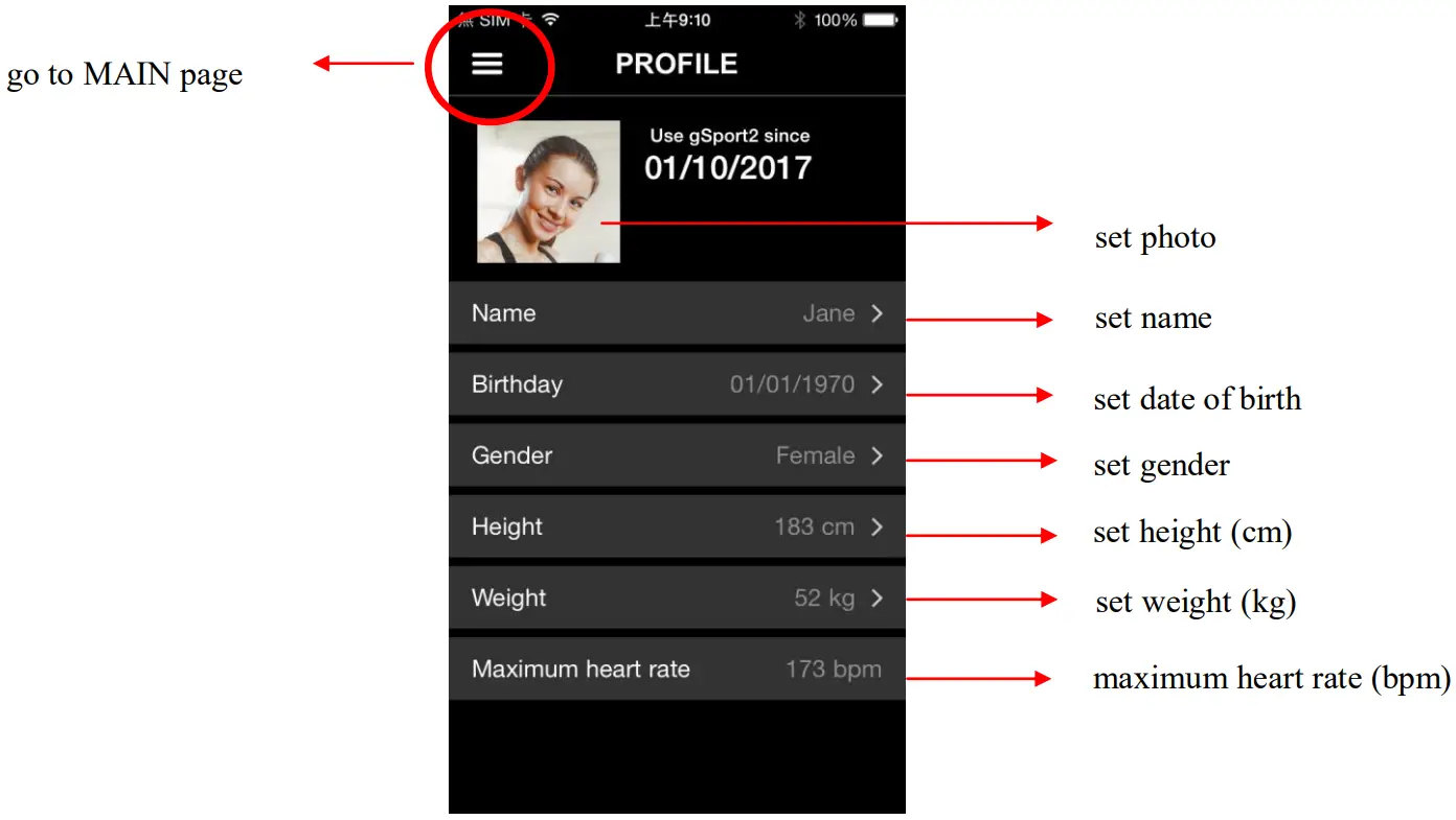 GlobalSat Globalat HR 50 Optical Heart Rate and Activity Tracking Fitness Band - PROFILE page