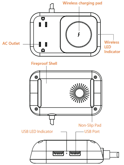 TESSAN TS WR109 Power Strip with Wireless Charger