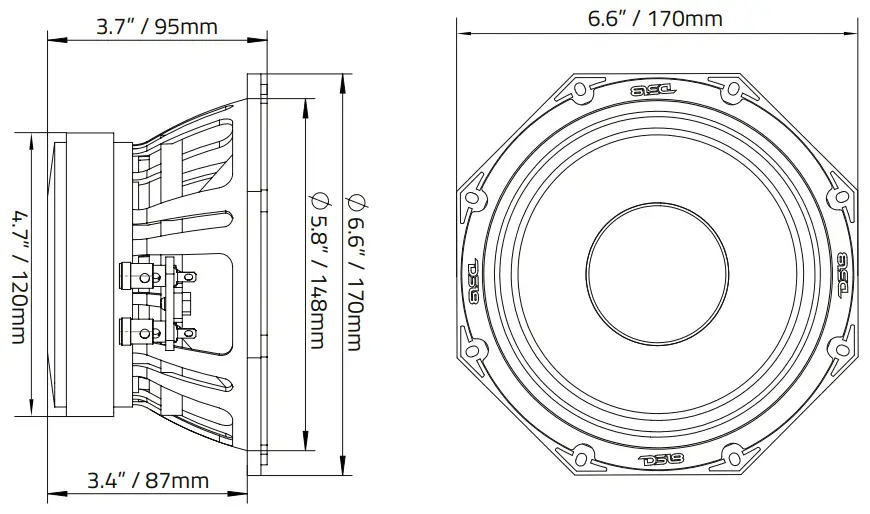 DS18 60CT300-8 6.5 Inch Octagonal Midrange Loudspeaker - icon 2