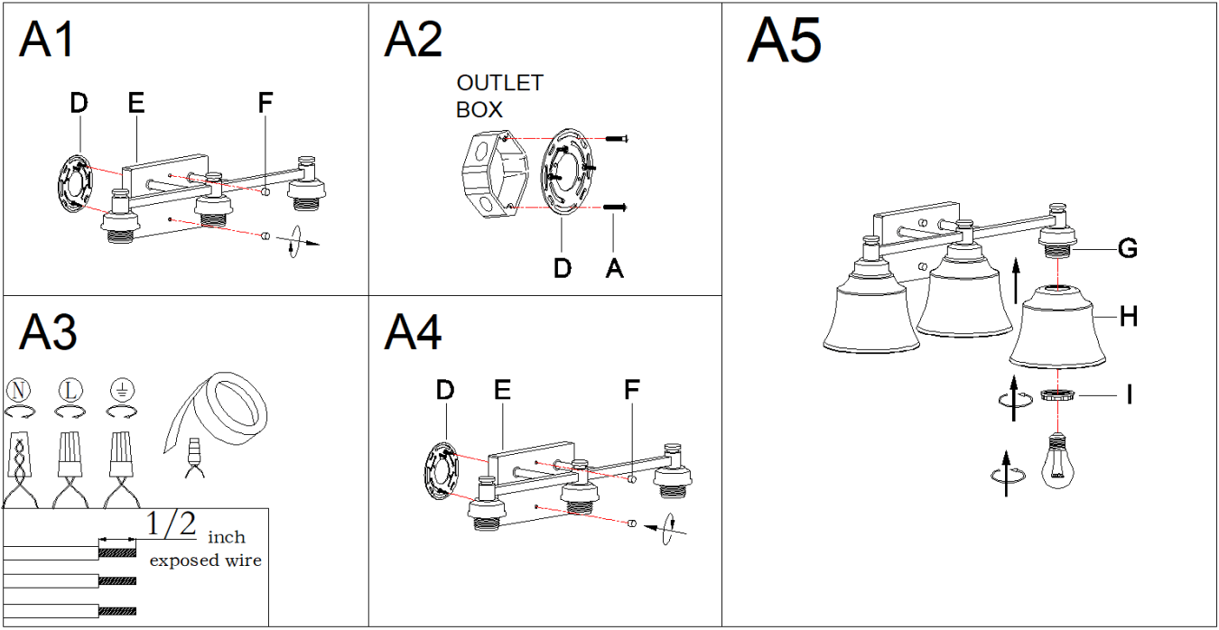 LNC A04846W3 22 Inch 3 Light Matte Black and Gold LED Modern Contemporary Vanity Light Bar - Make assembly