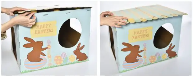 anko Cat Scratcher Box Easter Instructions - Connect the top part C onto the front and back sides of part A using