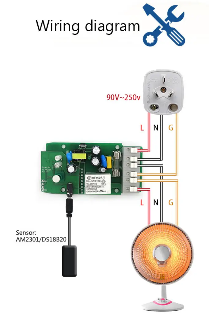 SONOFF TH10 TH16 Real-Time Temperature and Humidity Switch - Wiring instruction
