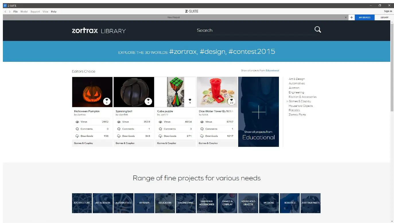 zortrax Model Library App fig 1