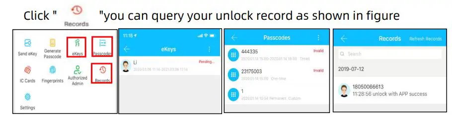 Guangzhou Lightsource Electronics T11 Smart Lock User Manual - Unlock records