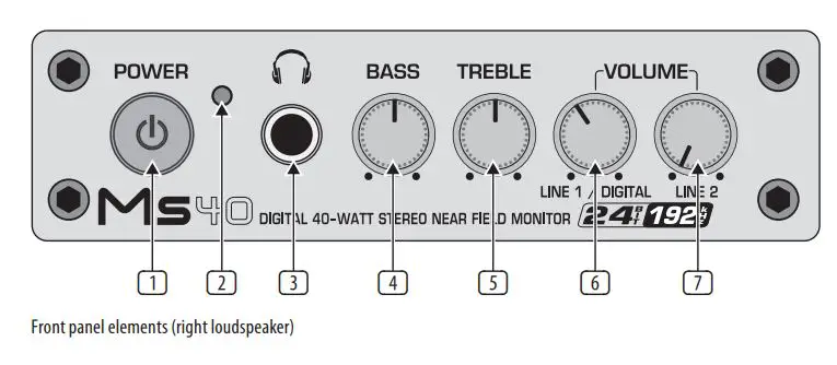 behringer 24-Bit 192 kHz Digital 40 20-Watt Stereo Near Field Monitors User Guide - Front panel elements