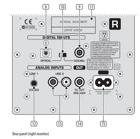 behringer 24-Bit 192 kHz Digital 40 20-Watt Stereo Near Field Monitors User Guide - Rearpanel (right monitor)