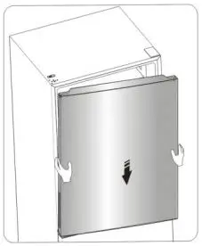 Hisense Bottom Mount Fridge Instruction Manual - Carefully slot the upper door onto the middle hinge pin and hold in position