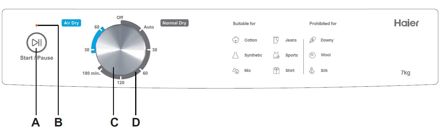 Haier HDV70A1 Vented Clothes Dryer 7