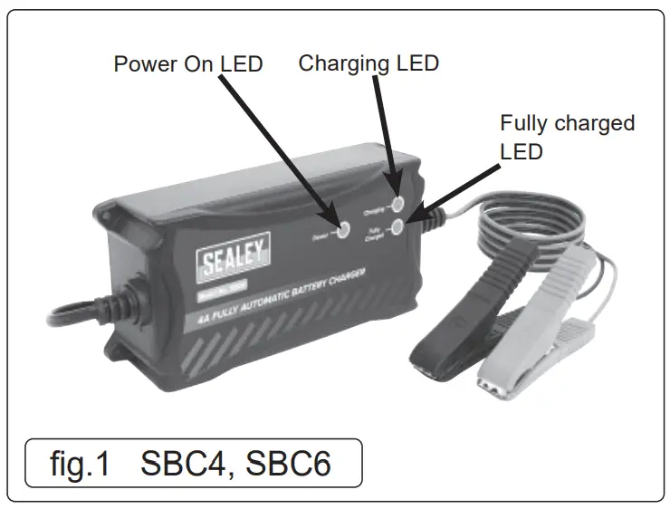 SEALEY SBC4 4A Fully Automatic Battery Charger &amp Maintainer - fig 1