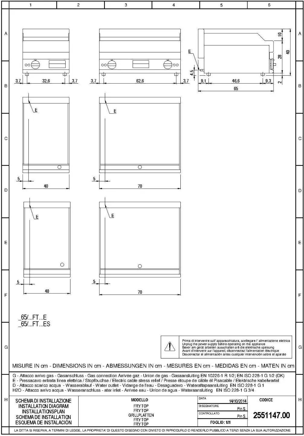 Cooking Range Line FRY TOP Installation Diagram