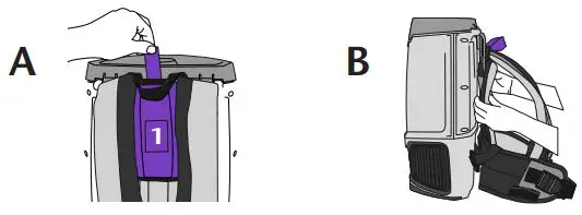 ProTeam TEA-107308 Super Coach Pro 6 Quart Backpack Vacuum Cleaner User Manual - To move the upper harness