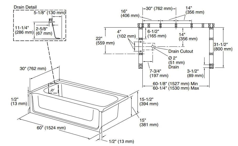 STERLING 61041110 All Pro 60 Inch Bath - Fig 1