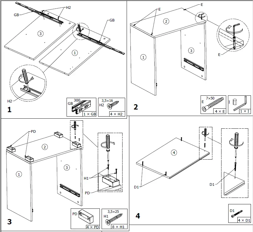 DEDEMAN-Complete-Bedroom-Econo-140-Wardrobe-4-Doors-Artisan-Gray-Instruction-Manual-fig-3