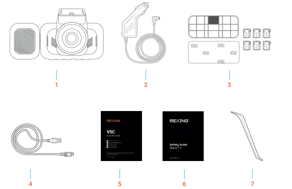 REXING V5C Dash Cam Front 4K & 1080p Cabin Camera w/ Modular Capabilities, What’s in the box