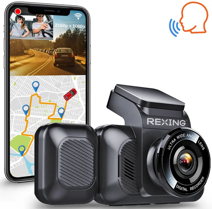 REXING V5C Dash Cam Front 4K & 1080p Cabin Camera w/ Modular Capabilities,