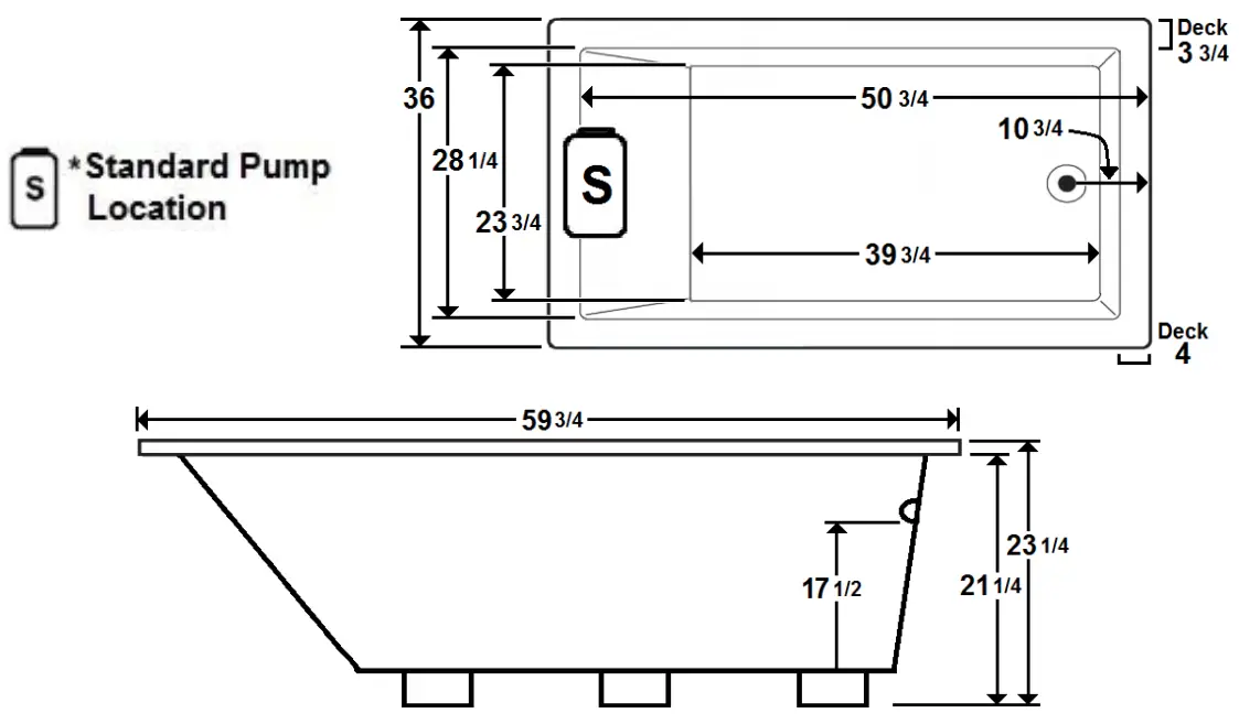 Laurel Mountain 6036PW064 PARKER 5 60 Inch x 36 Inch Drop-In Acrylic Whirlpool - fig