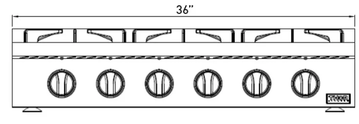 THOR KITCHEN HRT3618ULP 36 in 6 Burners Stainless Steel Gas Cooktop - PRODUCT DIMENSIONS 1