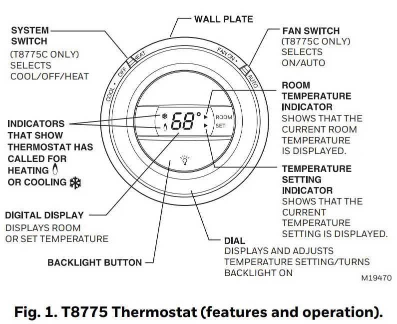 Honeywell T8775A Non-Programable Thermostat User Guide - Figure 1