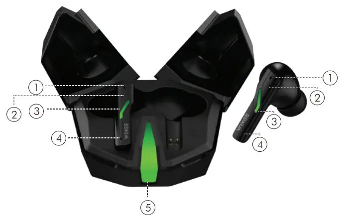 WINGS PHANTOM 850 Low Latency Wireless Earbuds - LAYOUT