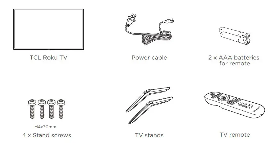 TCL 55S20 55 Inch 4K UHD HDR Smart Roku TV User Guide - What’s in the box