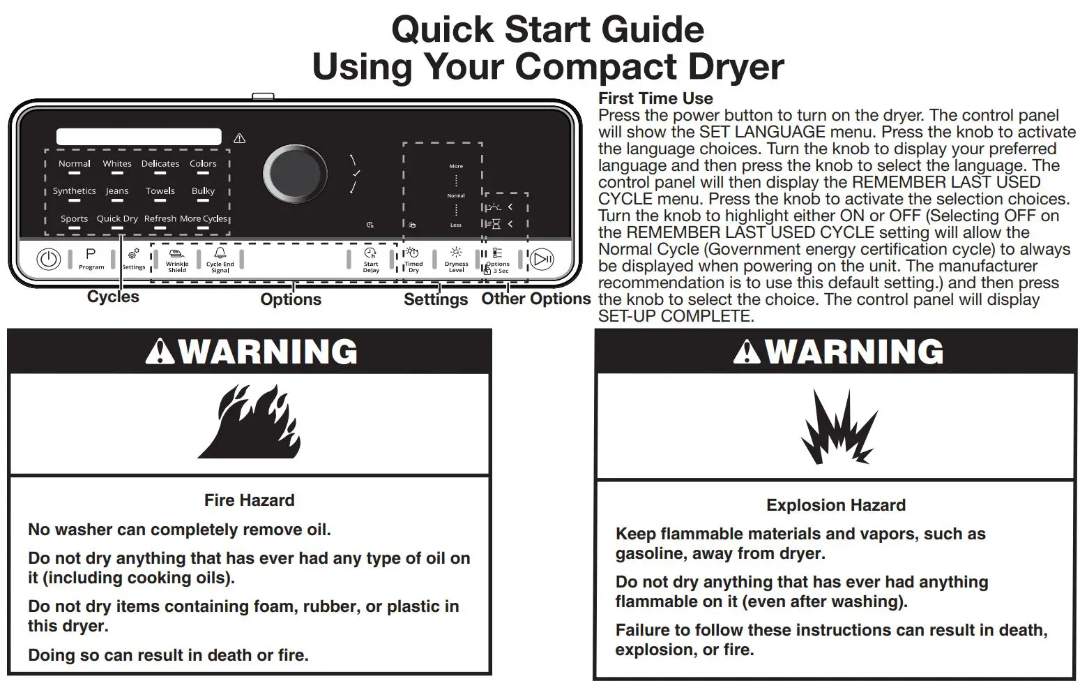 Whirlpool WCD5090JWH Compact Dryer User Guide