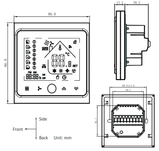 Moes BAC002 Series Wi Fi Thermostat - DIMENSION