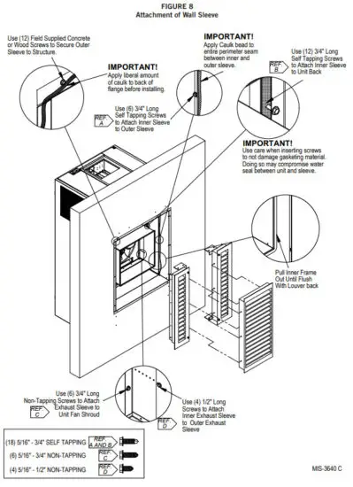 Bard IWS A8H Wall Sleeve for 4 Inch and 8 Inch Louvers - figure 8